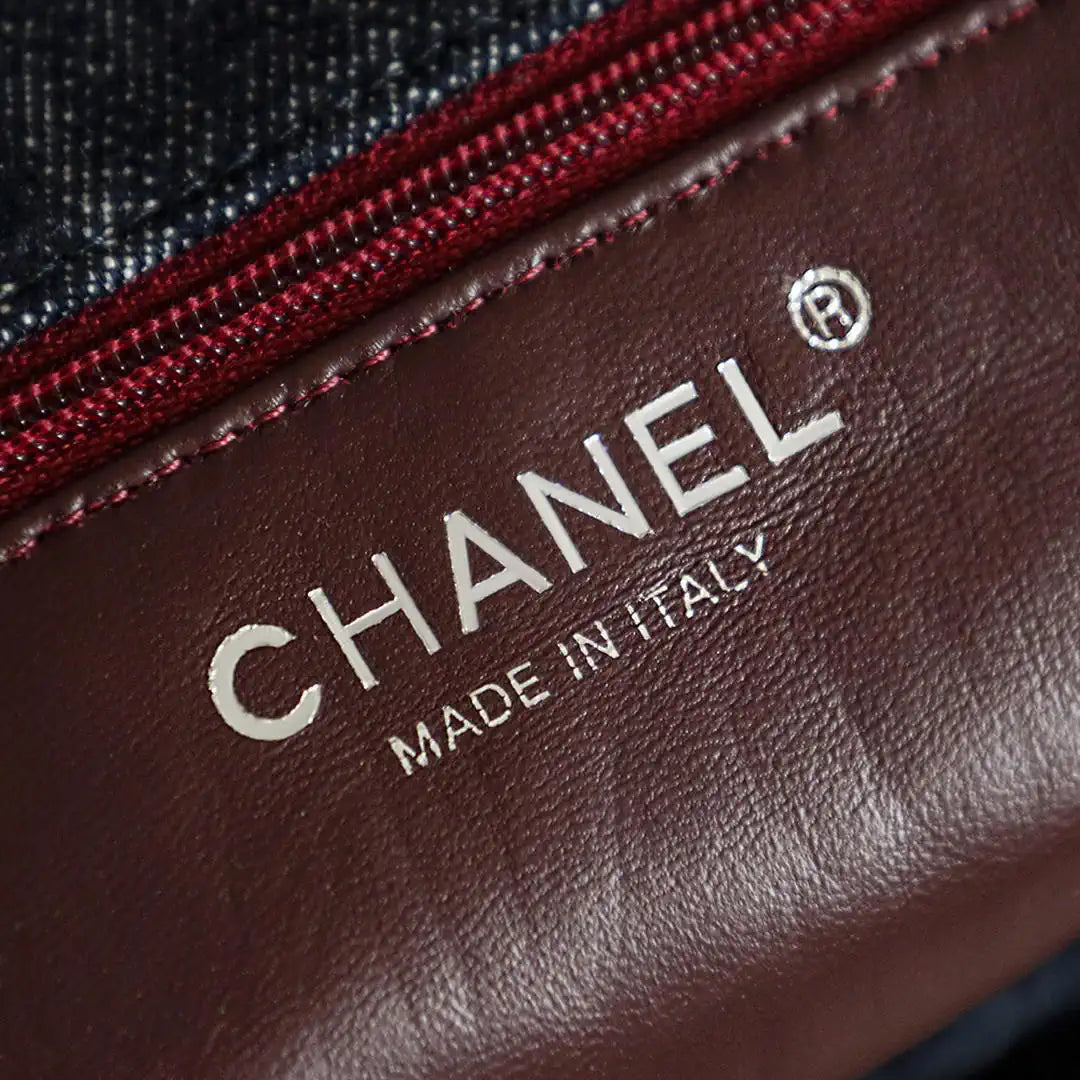 Chanel Vintage Large Mini Flap Dallas Exclusive Badge Shearling Navy Blue