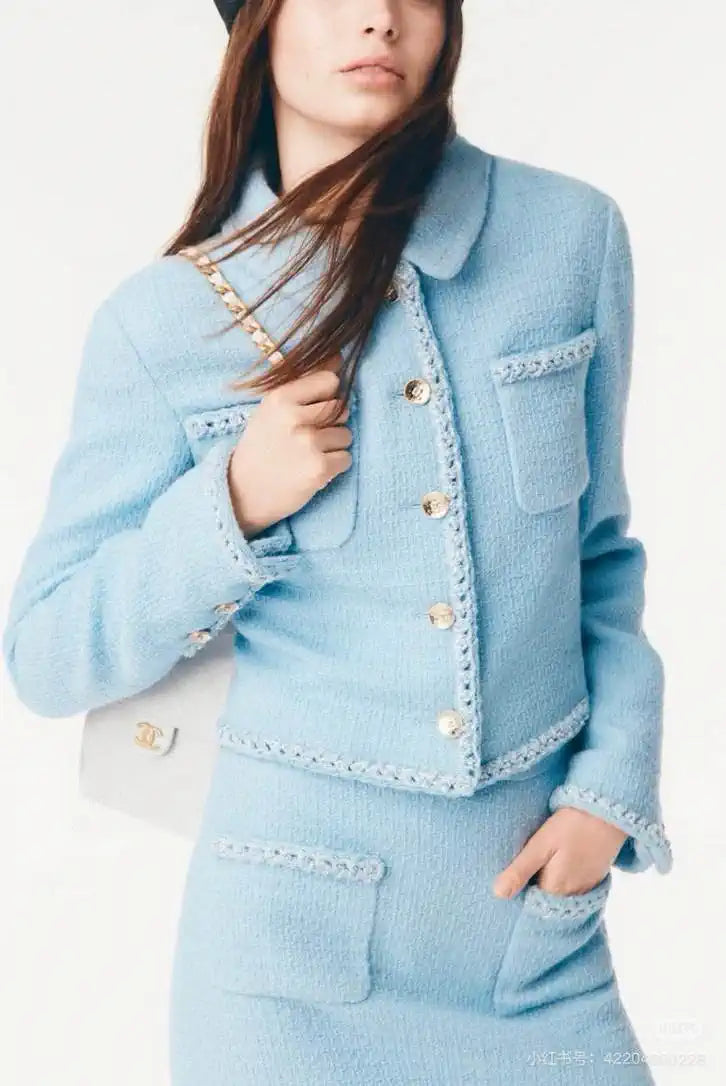Chanel Women Blue tweed jacket and skirt set C62324