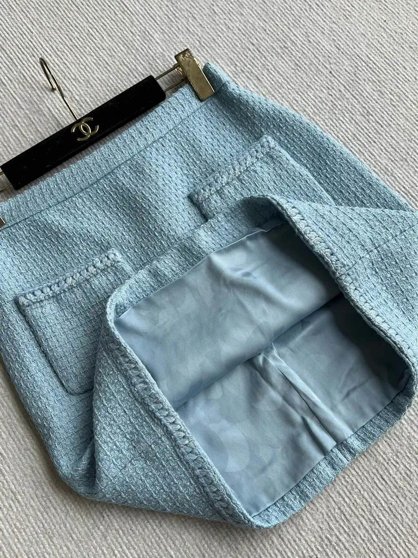Chanel Women Blue tweed jacket and skirt set C62324