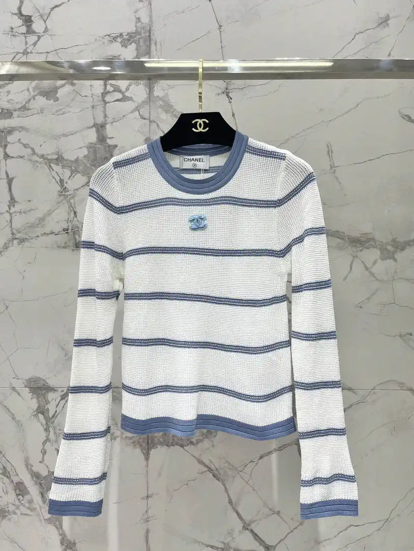 Chanel Women contrast color crew neck knitted long sleeves Sweater CC69201