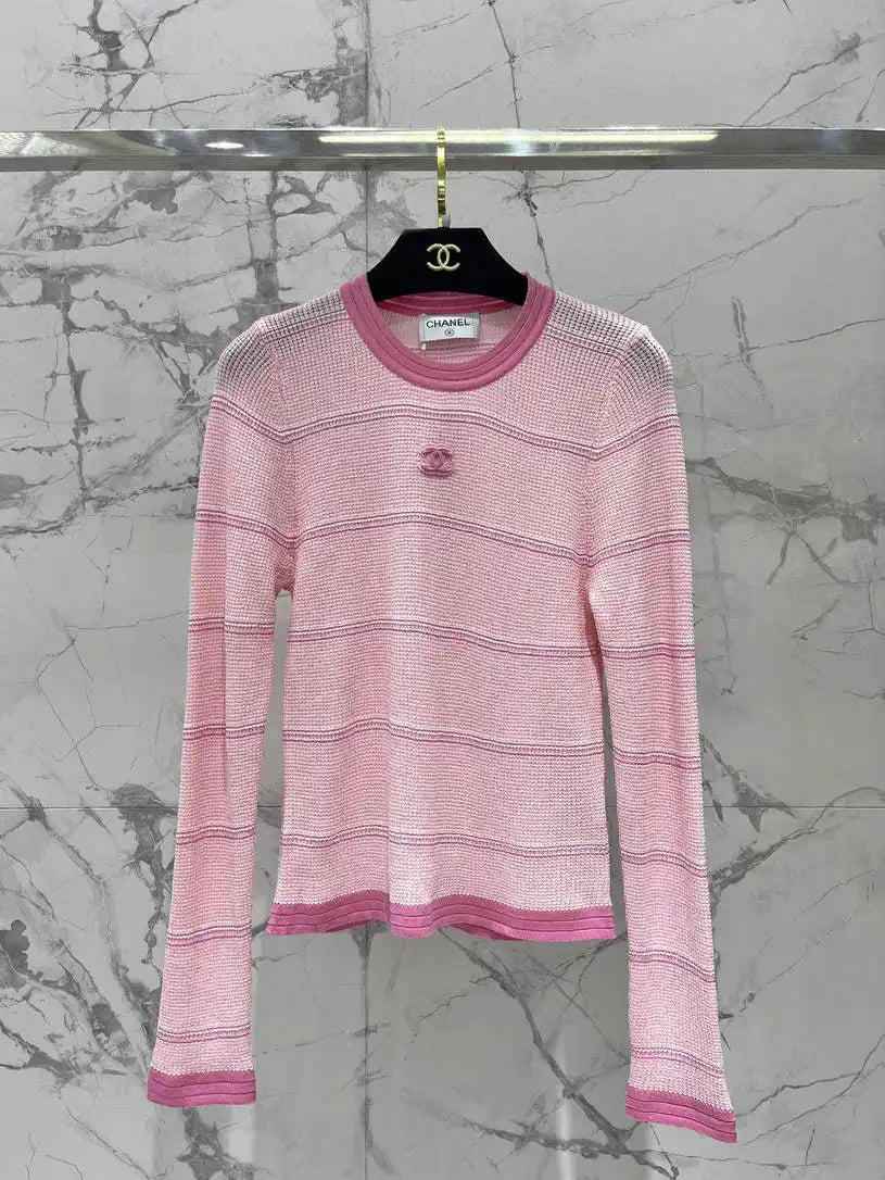 Chanel Women contrast color crew neck knitted long sleeves Sweater CC69201