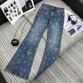 Chanel Women Double C logo print flared denim trousers Jeans C58813