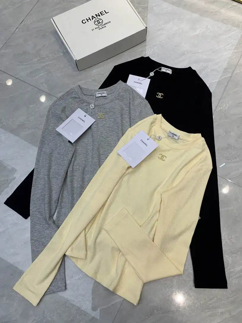 Chanel Women Double C Metallic Trim Top  Stretch Cotton Fabric CC69211
