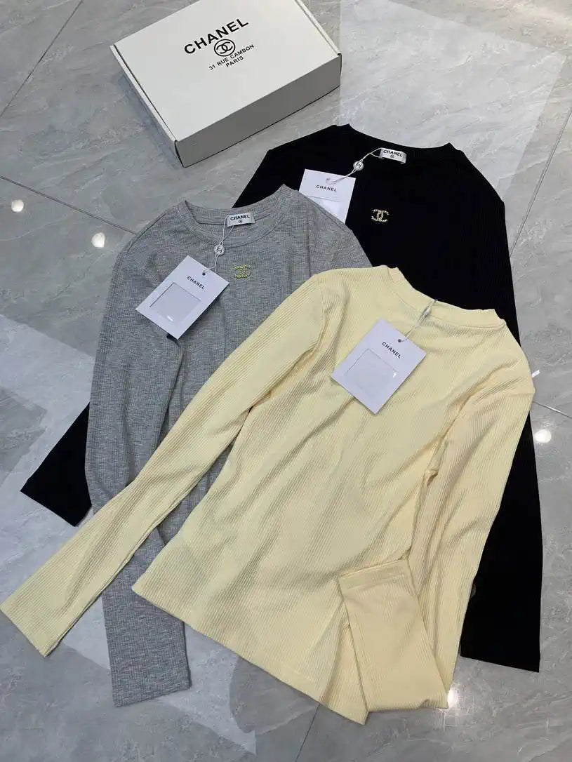 Chanel Women Double C Metallic Trim Top  Stretch Cotton Fabric CC69211