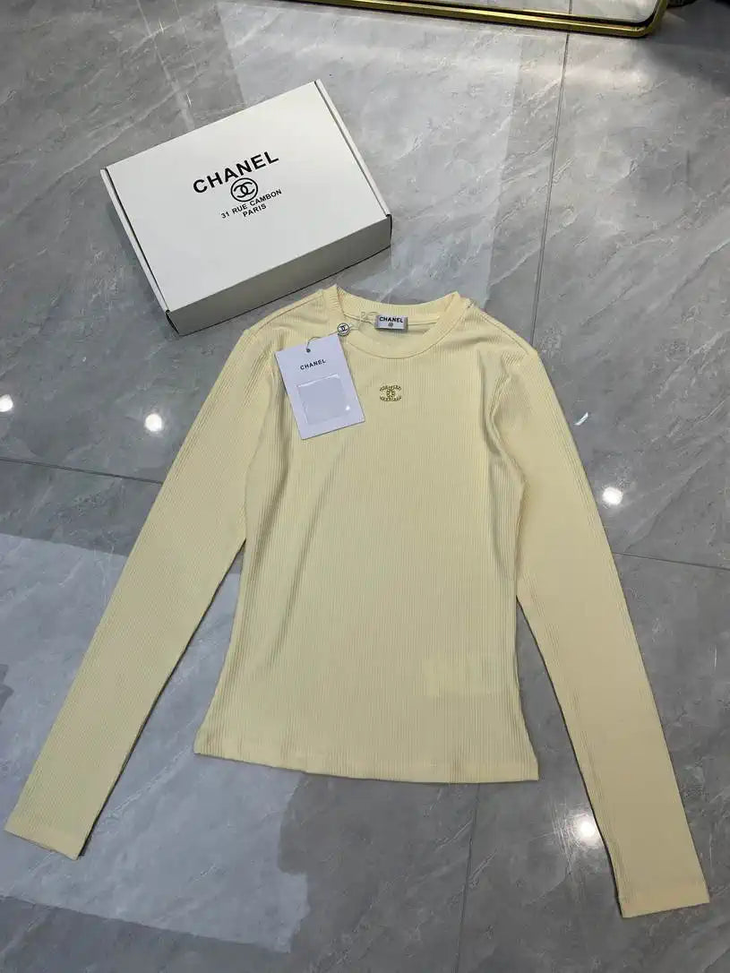 Chanel Women Double C Metallic Trim Top  Stretch Cotton Fabric CC69211