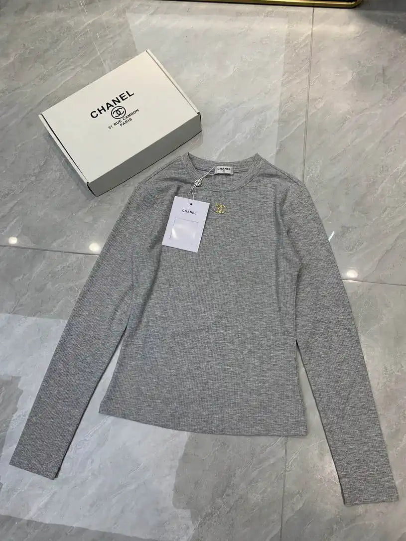 Chanel Women Double C Metallic Trim Top  Stretch Cotton Fabric CC69211