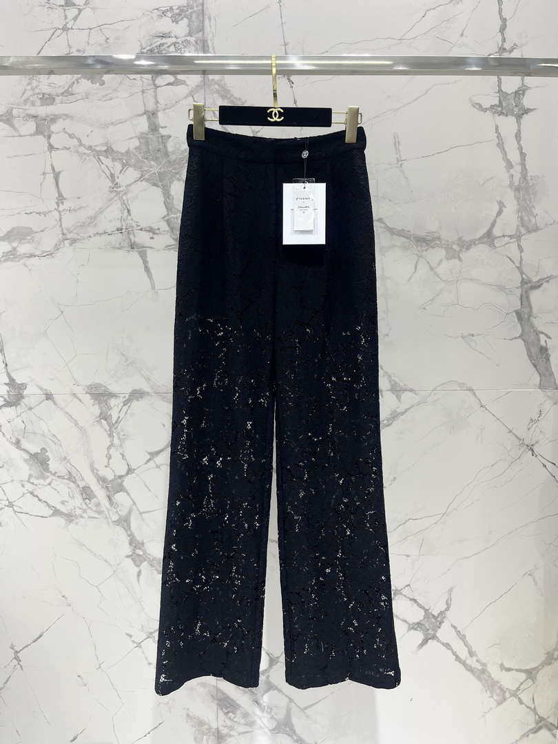 Chanel Women Fashion Black Lace Wide Leg Casual Pants C58804