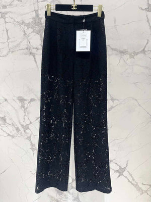Chanel Women Fashion Black Lace Wide Leg Casual Pants C58804 - S - View 2
