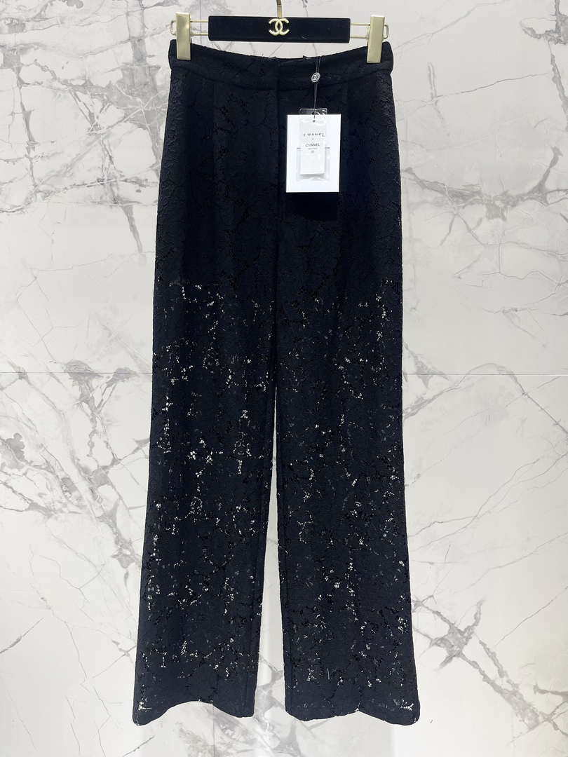 Chanel Women Fashion Black Lace Wide Leg Casual Pants C58804