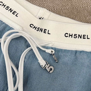 Chanel Women Fashion Contrast color drawstring Tencel denim wide-leg pants Jeans C58800 - S - View 4