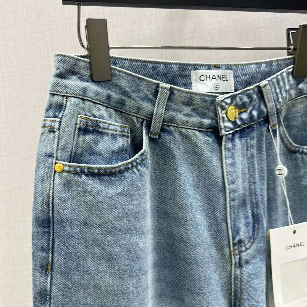 Chanel Women Fashion high-waisted slim straight Jeans C58802