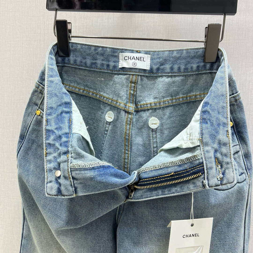 Chanel Women Fashion high-waisted slim straight Jeans C58802