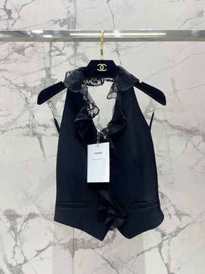 Chanel Women Fashion Lace Suit Halter Neck Irregular Backless Design Vest C81113 - S / white - View 1