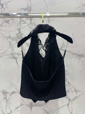 Chanel Women Fashion Lace Suit Halter Neck Irregular Backless Design Vest C81113 - S / white - View 5