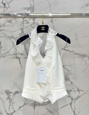 Chanel Women Fashion Lace Suit Halter Neck Irregular Backless Design Vest C81113 - S / white - View 6