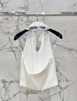 Chanel Women Fashion Lace Suit Halter Neck Irregular Backless Design Vest C81113 - S / white - View 8