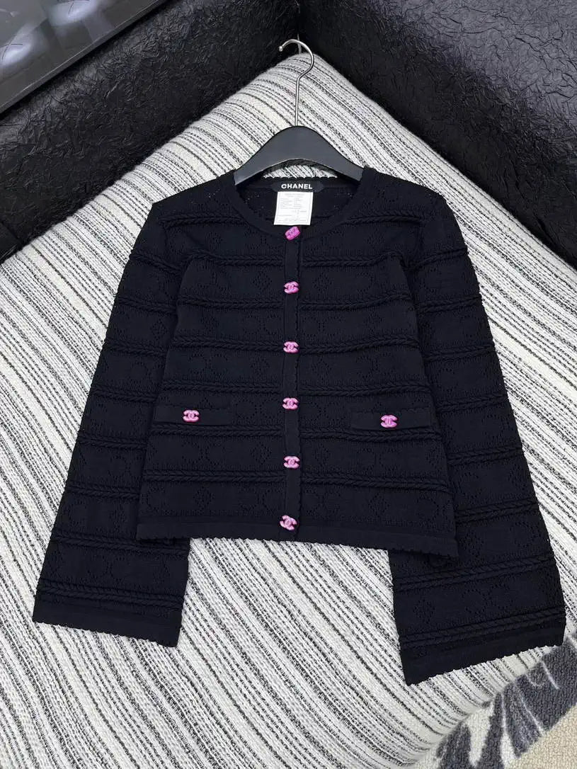 Chanel Women Heavy-duty double C crochet crew neck  jacket C62330