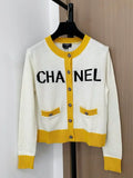 Chanel Women Lettering color-block wool cardigan Sweater CC69207