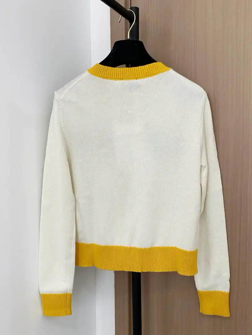 Chanel Women Lettering color-block wool cardigan Sweater CC69207