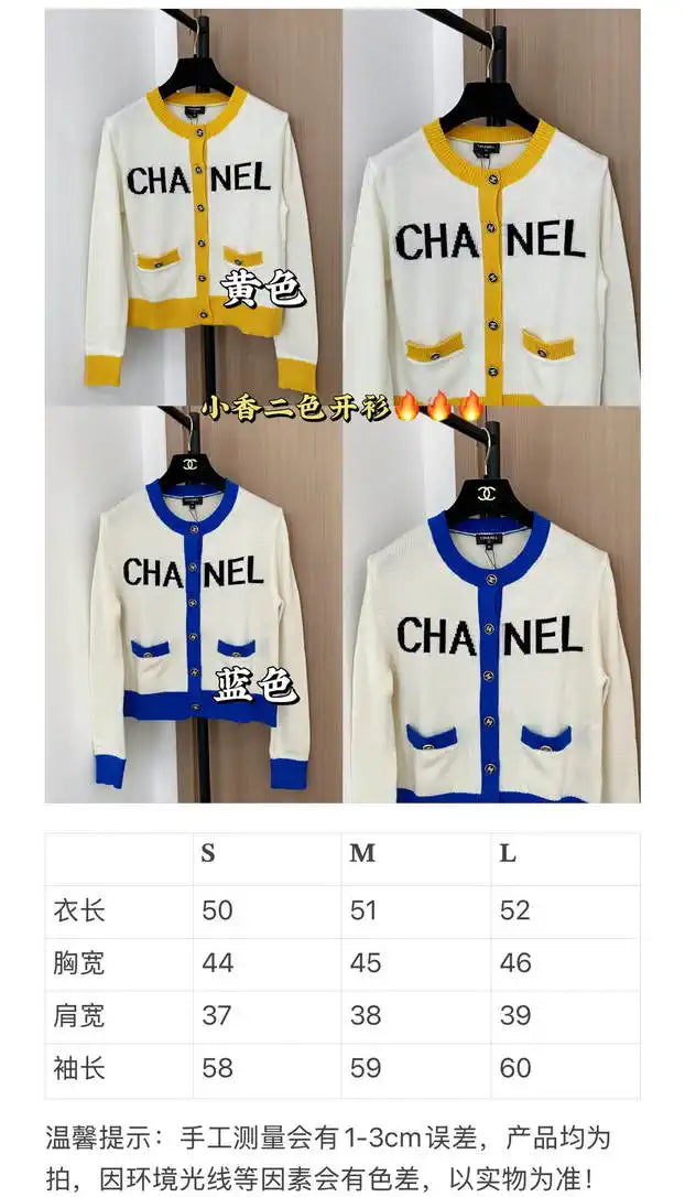 Chanel Women Lettering color-block wool cardigan Sweater CC69207