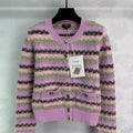 Chanel Women Round Striped knitted long-sleeved cardigan  Sweater CC69206