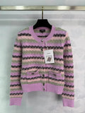 Chanel Women Round Striped knitted long-sleeved cardigan  Sweater CC69206