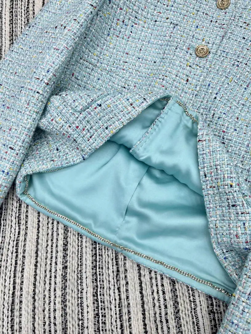 Chanel Women Sequined tweed crew neck jacket C62317
