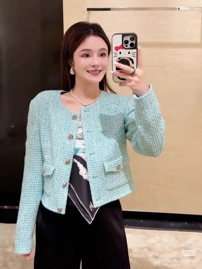 Chanel Women Sequined tweed crew neck jacket C62317