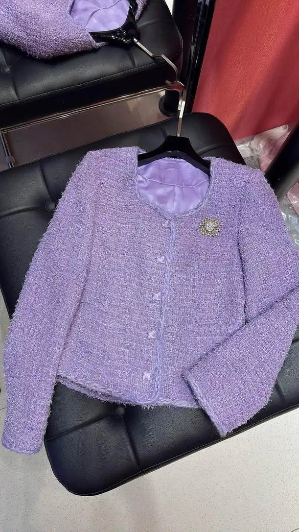 Chanel Women Tweed  Lavender purple jacket C62328