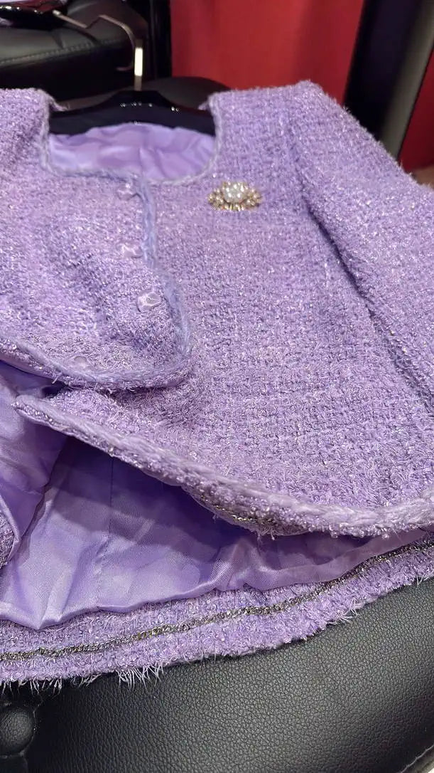Chanel Women Tweed  Lavender purple jacket C62328