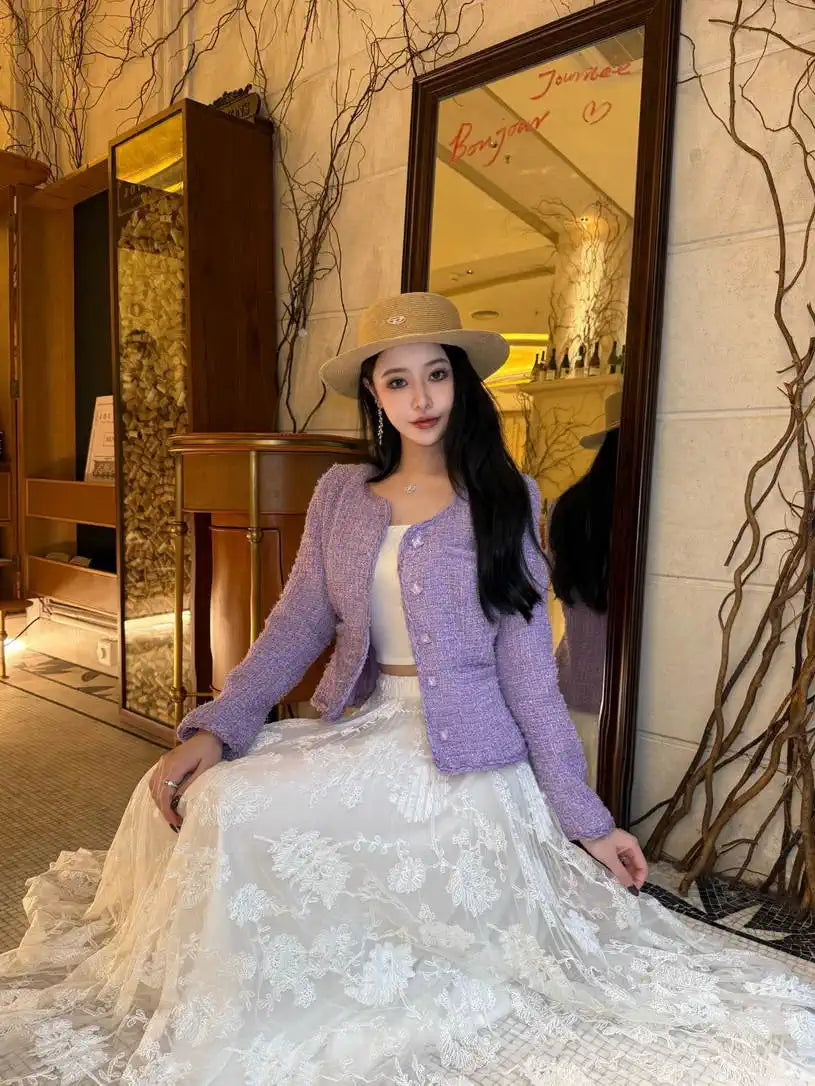 Chanel Women Tweed  Lavender purple jacket C62328