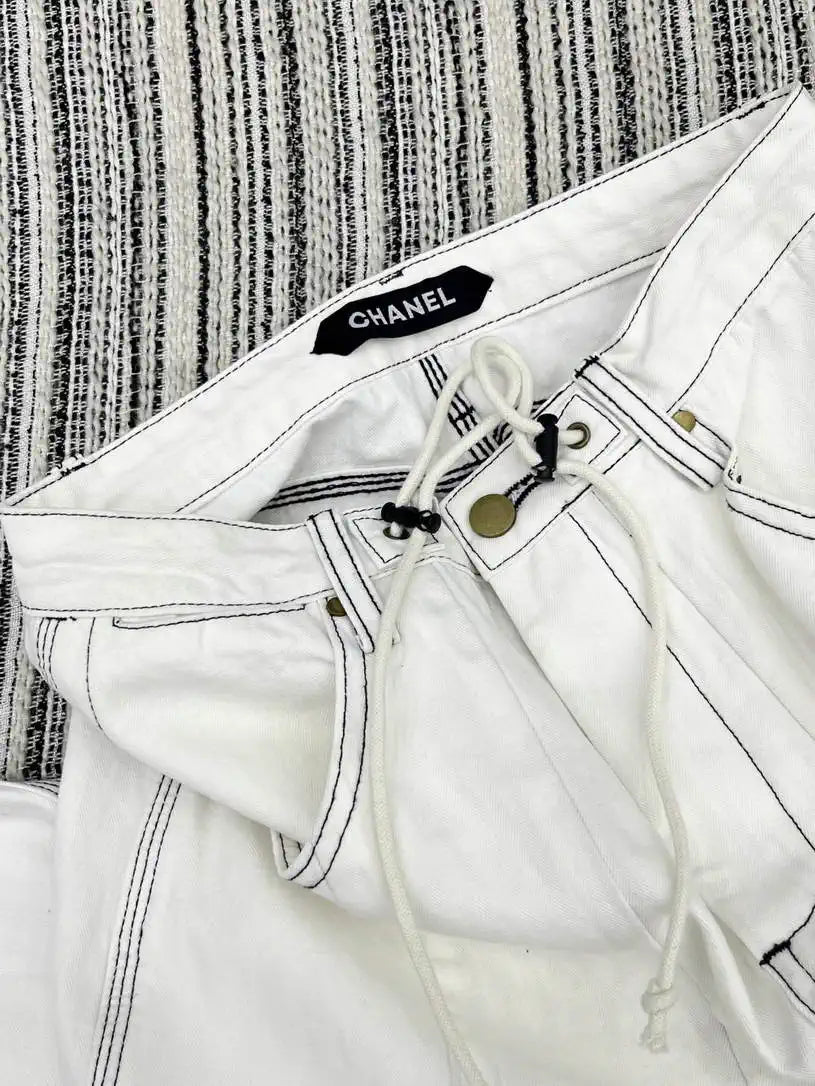 Chanel Women Used drawstring sickle jeans Jeans C58814