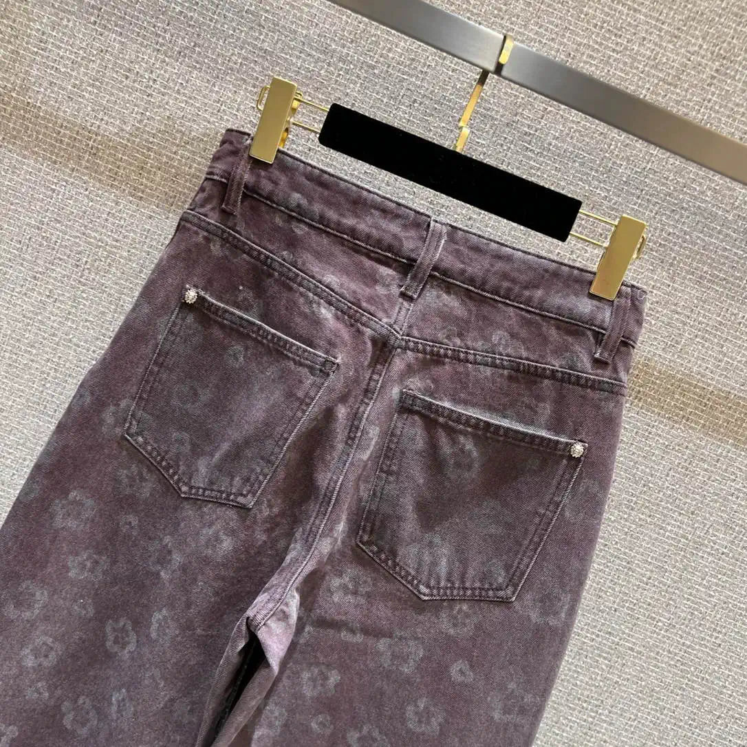 Chanel Women Vintage floral print denim straight-leg trousers Jean C58815