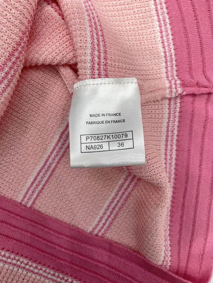 Chanel Women Waffle hollow color block striped knitted cardigan Sweater CC69202