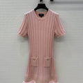 Chanel Women White Moonlight Pink Knitted Short Sleeve Dress C81201