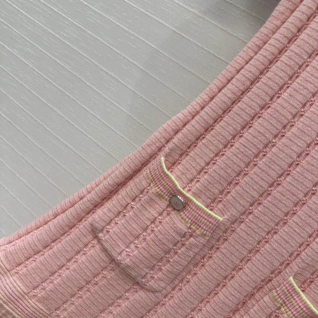 Chanel Women White Moonlight Pink Knitted Short Sleeve Dress C81201