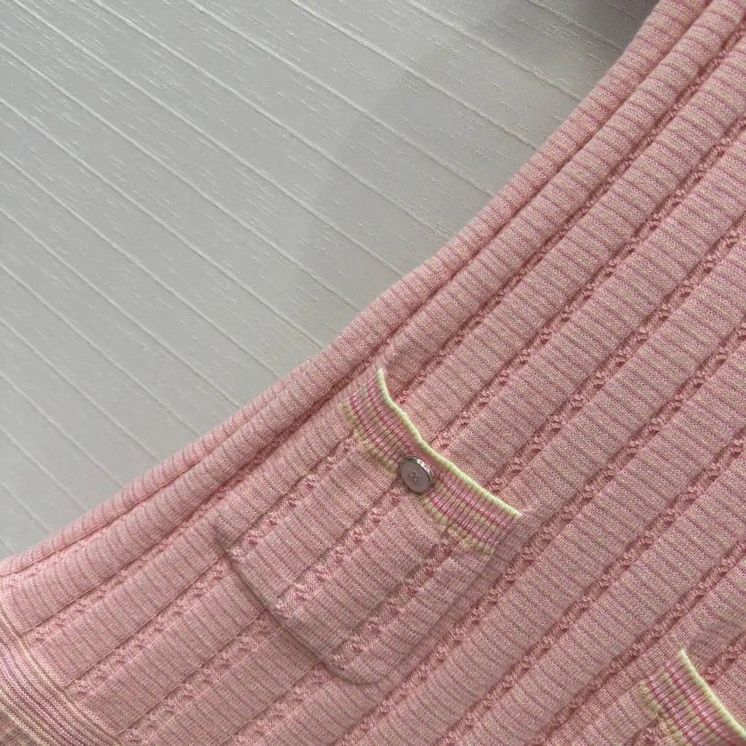 Chanel Women White Moonlight Pink Knitted Short Sleeve Dress C81201