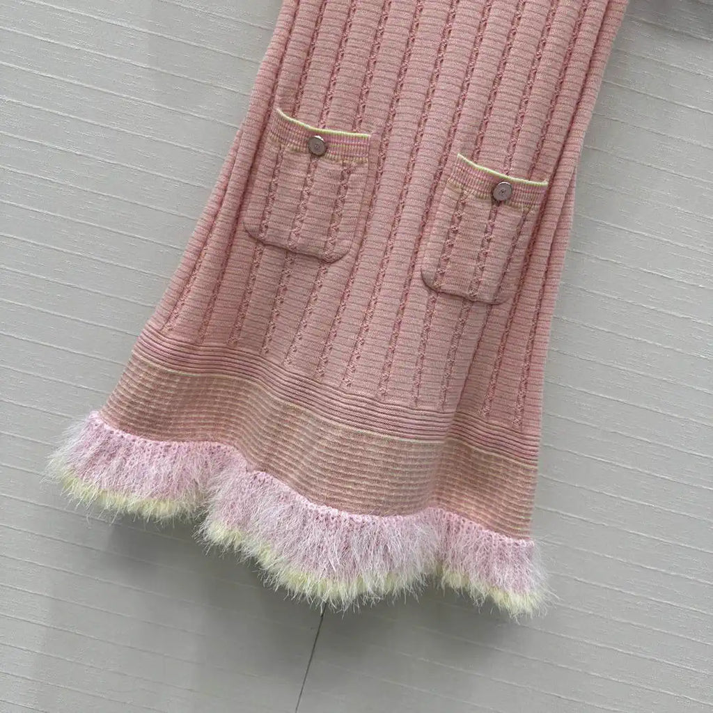Chanel Women White Moonlight Pink Knitted Short Sleeve Dress C81201
