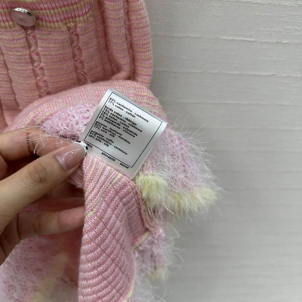 Chanel Women White Moonlight Pink Knitted Short Sleeve Dress C81201
