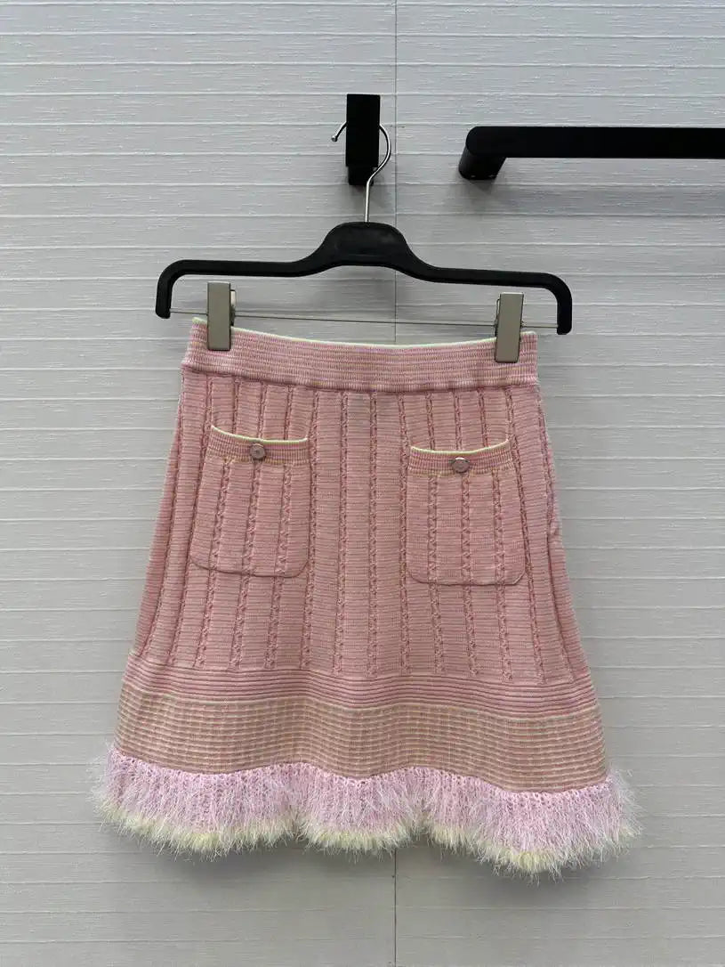 Chanel Women White Moonlight Pink Knitted Skirt C81202