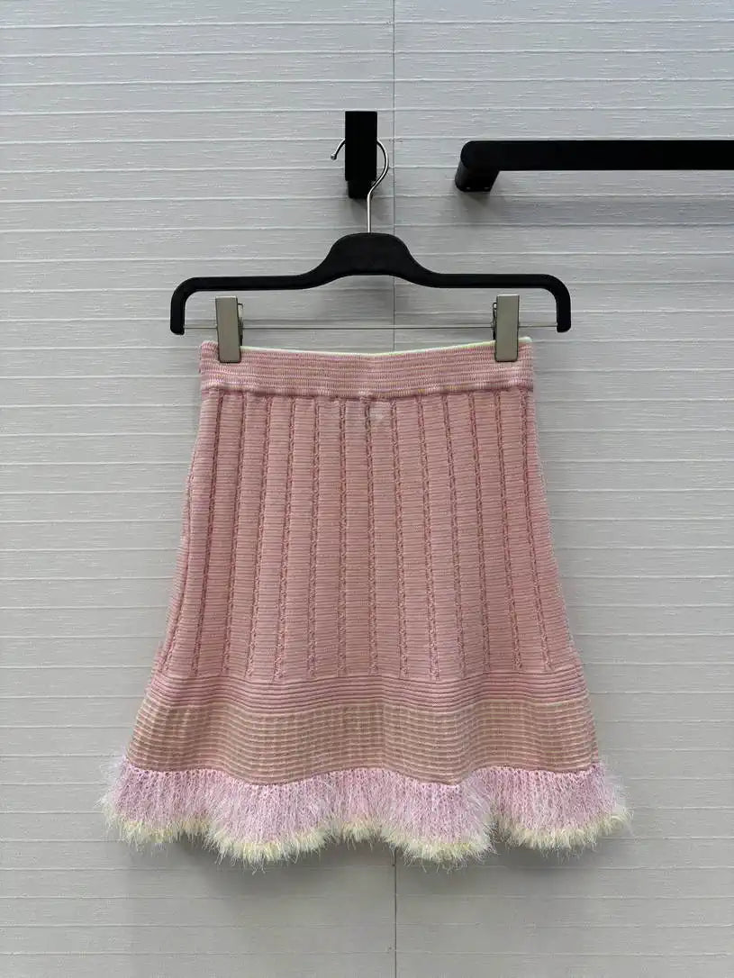 Chanel Women White Moonlight Pink Knitted Skirt C81202