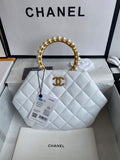 Chanel Women's Bag Sheepskin Pearl Handle Evening Bag Handbag AS2609 White