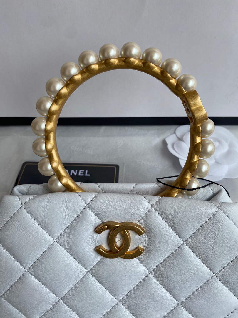Chanel Women's Bag Sheepskin Pearl Handle Evening Bag Handbag AS2609 White - Default Title - View 7