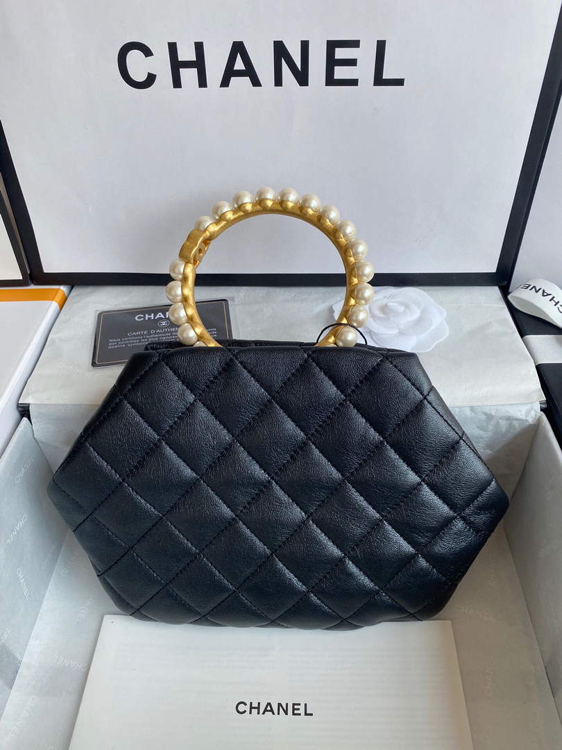 Chanel Women's Bag Sheepskin Pearl Handle Evening Bag Handbag AS2609 Dark grey