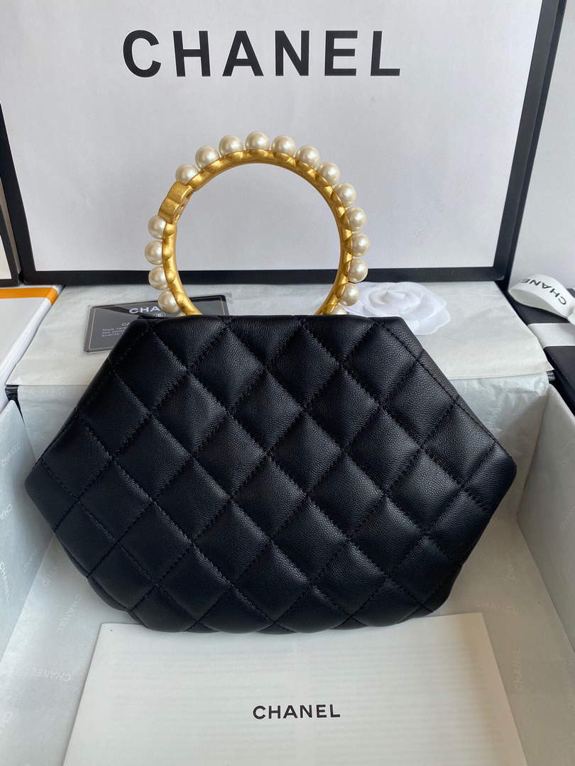 Chanel Women's Bag Sheepskin Pearl Handle Evening Bag Handbag AS2609 Black - Default Title - View 2