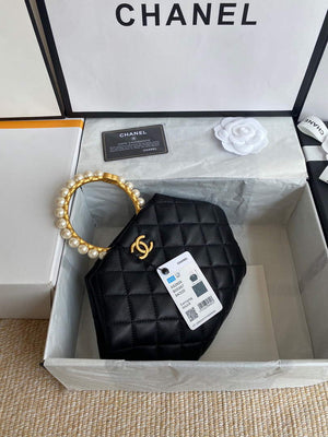 Chanel Women's Bag Sheepskin Pearl Handle Evening Bag Handbag AS2609 Black - Default Title - View 3