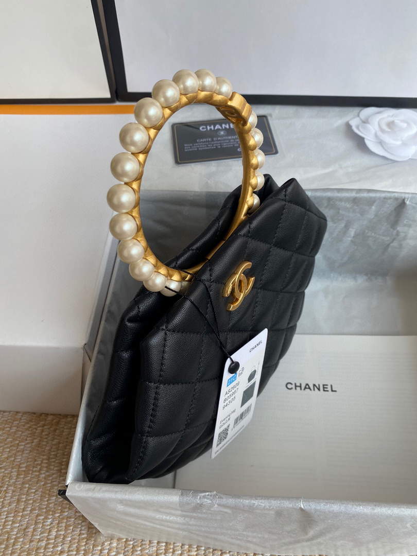 Chanel Women's Bag Sheepskin Pearl Handle Evening Bag Handbag AS2609 Black