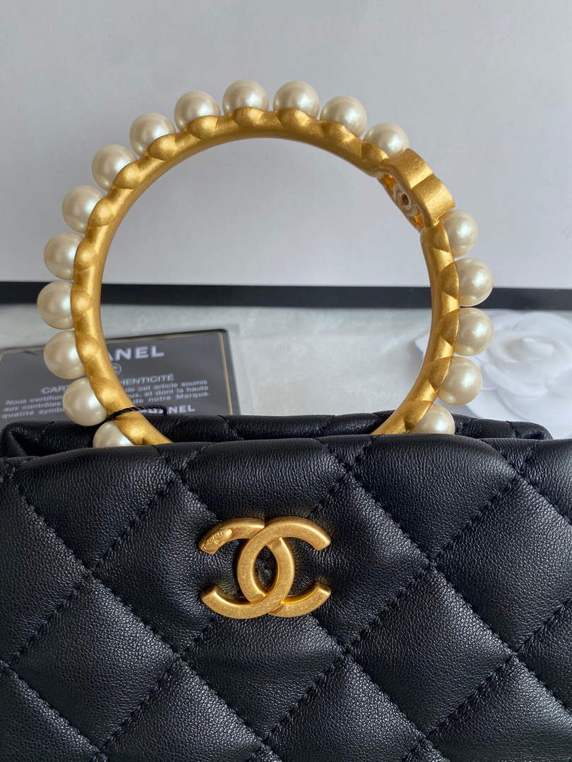 Chanel Women's Bag Sheepskin Pearl Handle Evening Bag Handbag AS2609 Black