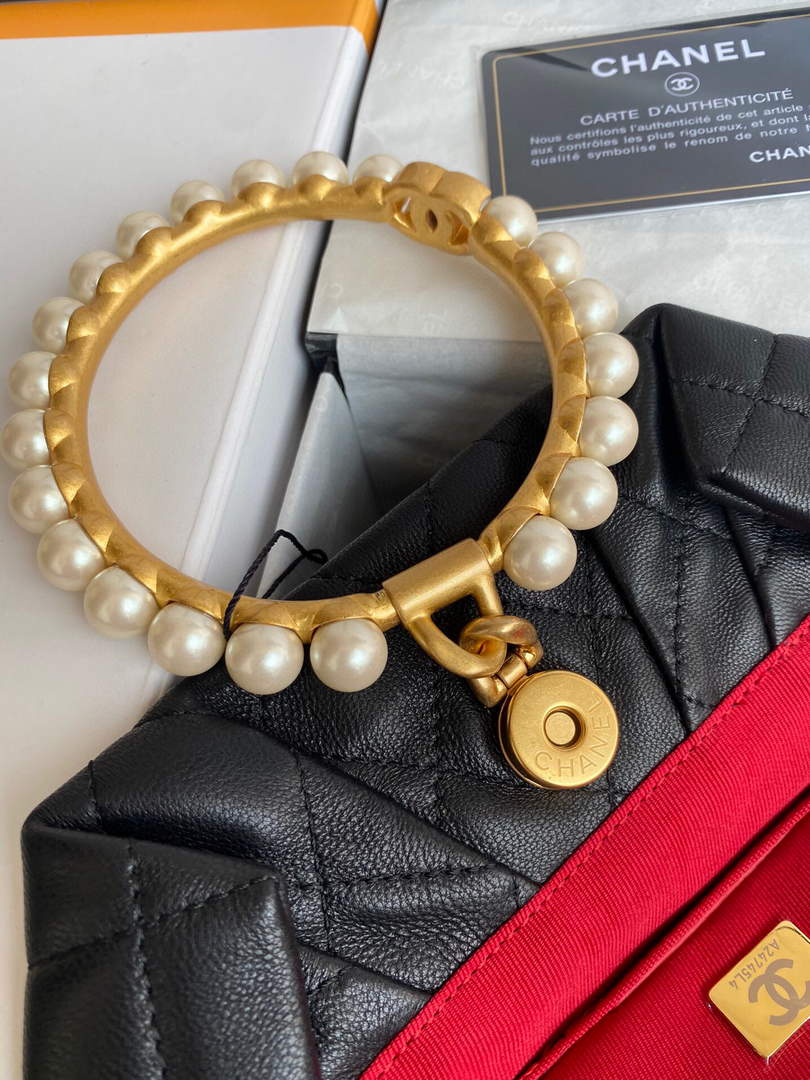 Chanel Women's Bag Sheepskin Pearl Handle Evening Bag Handbag AS2609 Black