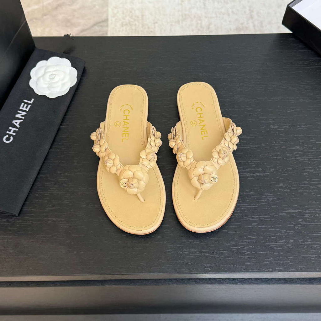 Chanel Women's Camellia Flip Flop Sandals Lambskin C92580